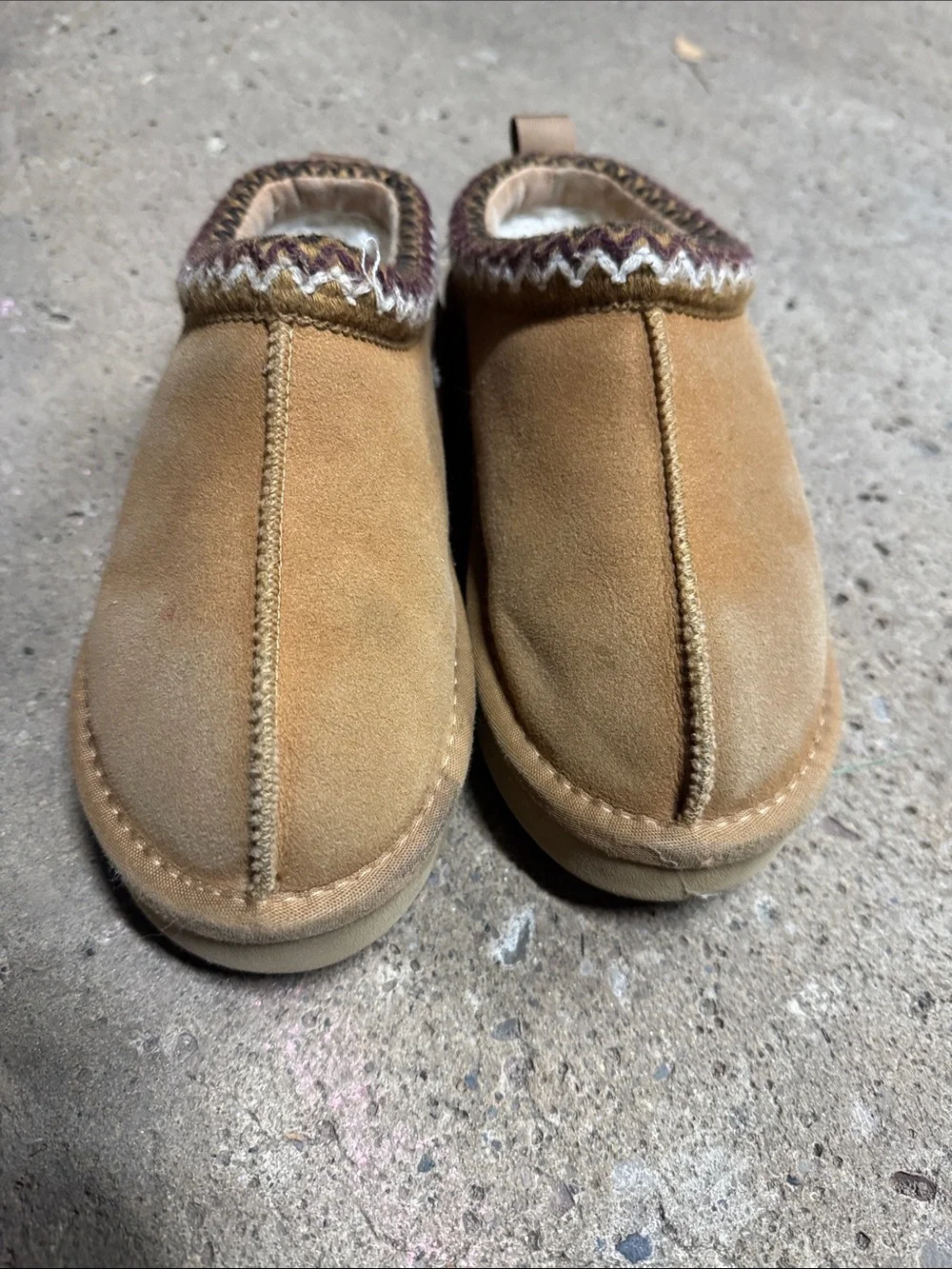 Kids Tan Suede Slip-On Shoes with Knit Trim